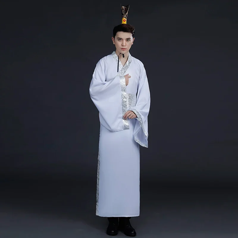 Ancient Chinese Costume Men Traditional Chinese Dance Clothing for Women Long Sleeve Hanfu Satin Robe Dress Boy Qing Dynasty