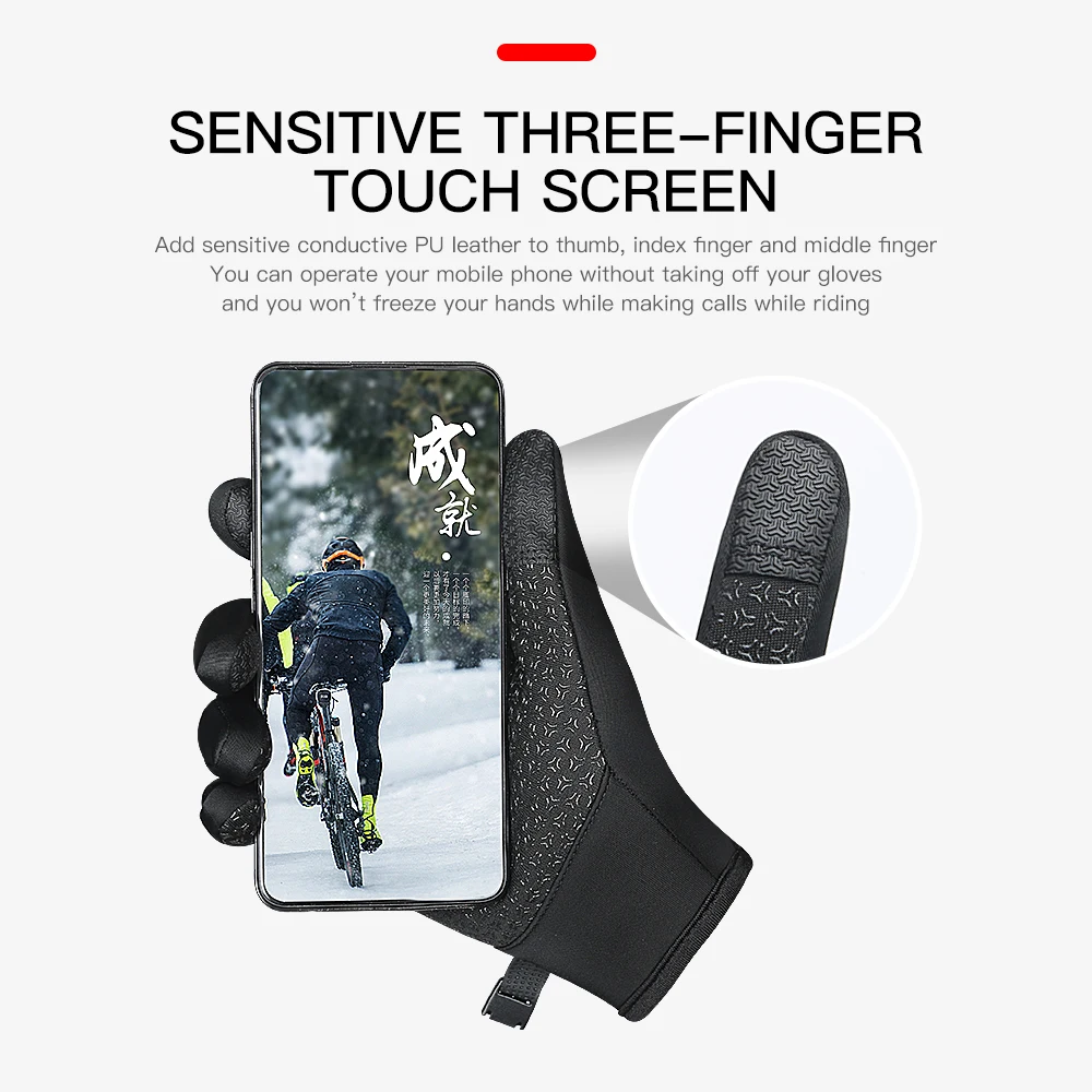 Winter Cycling Gloves  Windproof Touch Screen Bike Warm Gloves Cold Weather Running Sports Hiking Ski Mitten