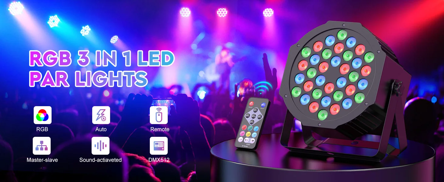 Somspot 4/8PCS 36LEDs RGB Par Lights Remote & DMX Control Stage Light Effect Projector for Church Wedding Party Club Music Live