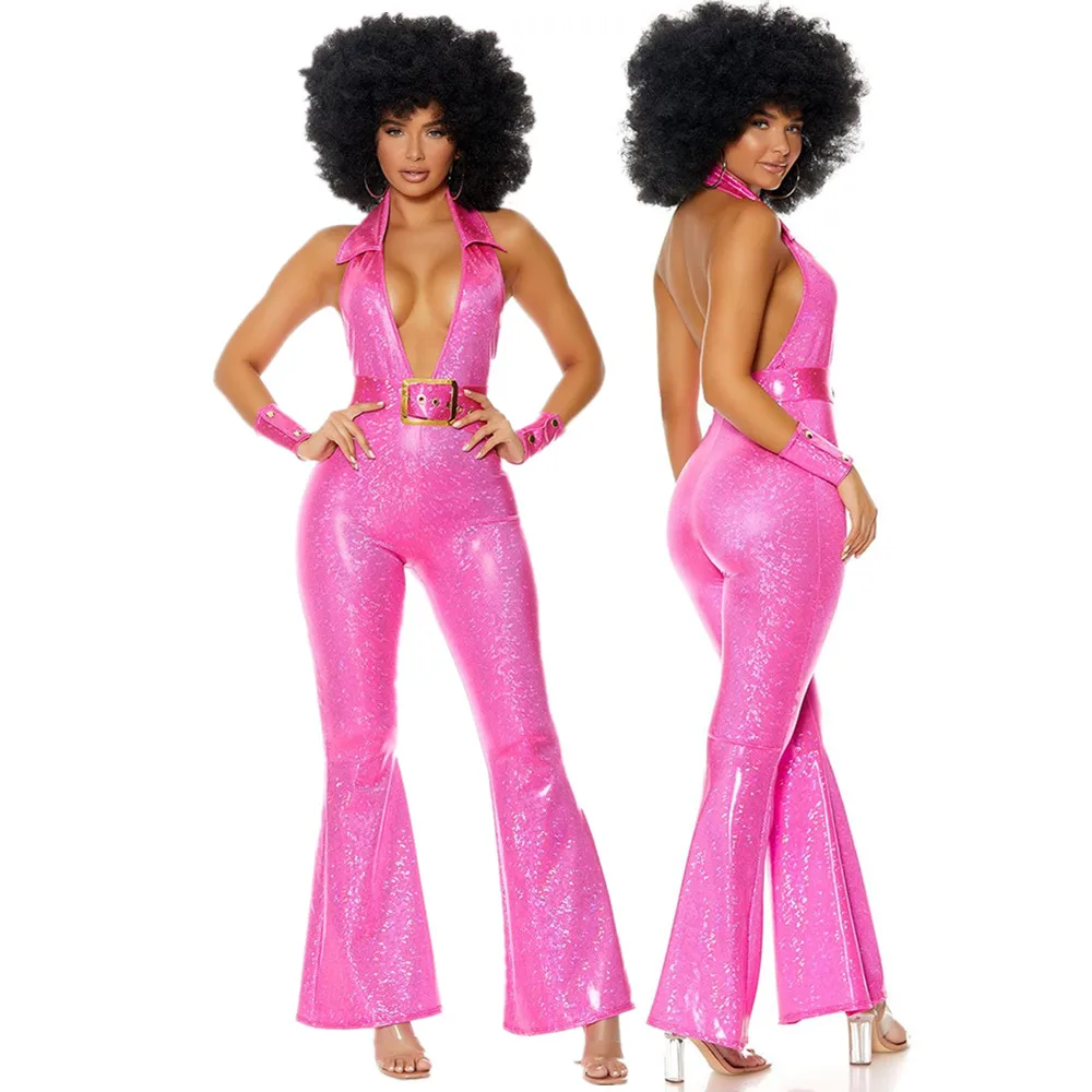 

Halloween Retro 60s 70s Hippie Costume for Adult Women Bar Nightclub Party Rock Disco Hippies Cosplay Fancy Dress