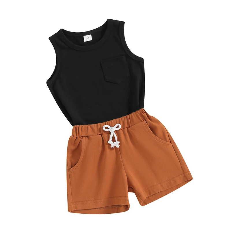 Baby Boys Shorts Set Sleeveless Tank Top with Elastic Waist Shorts Summer Outfit