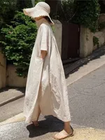 Robe longue midi à col en V pour femmes, manches courtes, coupe ample avec poches, décontractée, pour les vacances, le quotidien, le streetwear, robes maxi amples pour femmes. 4