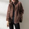 Women Winter Double Coral Fleece Warm Coat Stand Collar Plush Thick Overcoat Female Fashion Casual Long Sleeve Zipper Clothes 1
