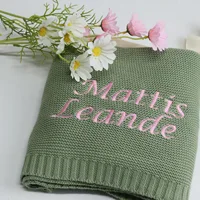 Personalized Cotton Knitted Blanket  Embroidered Name Baby Boy Baby Girl Soft Blanket Baby Breathable Stroller Blanket 100x80cm 4