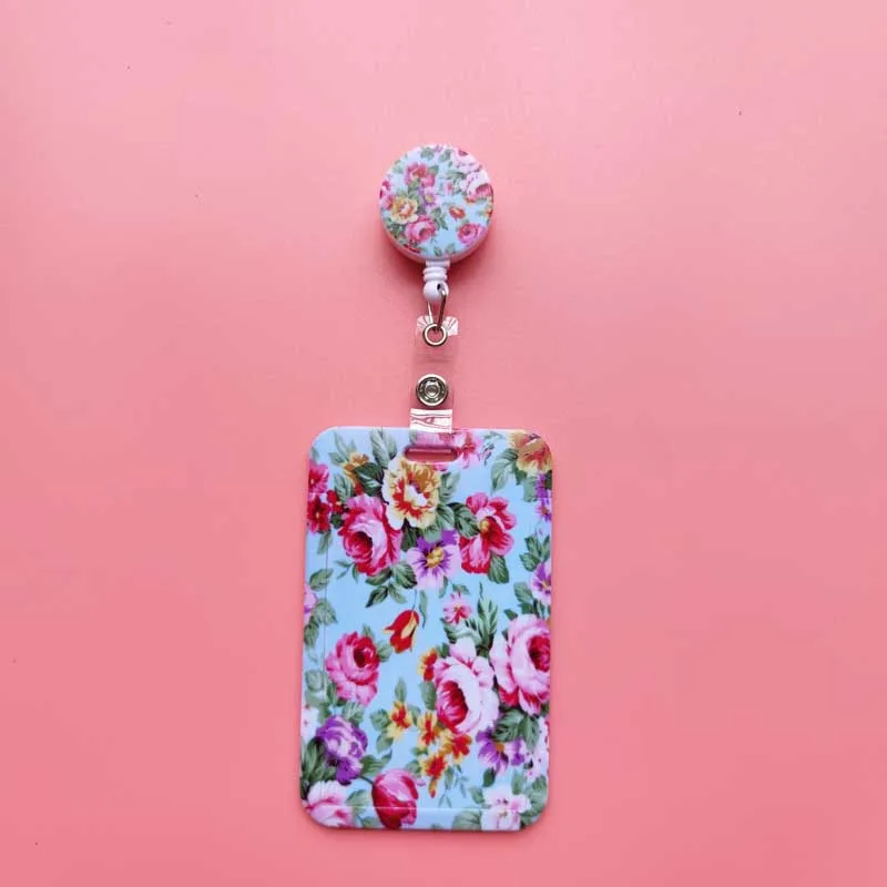 Blumenmuster-Ausweishalter mit Schlüsselband für Schlüsselanhänger, Halsband, Blumenmuster-Ausweishalter, Schlüsselanhänger mit einziehbarem Clip, YOYO – Detail 8
