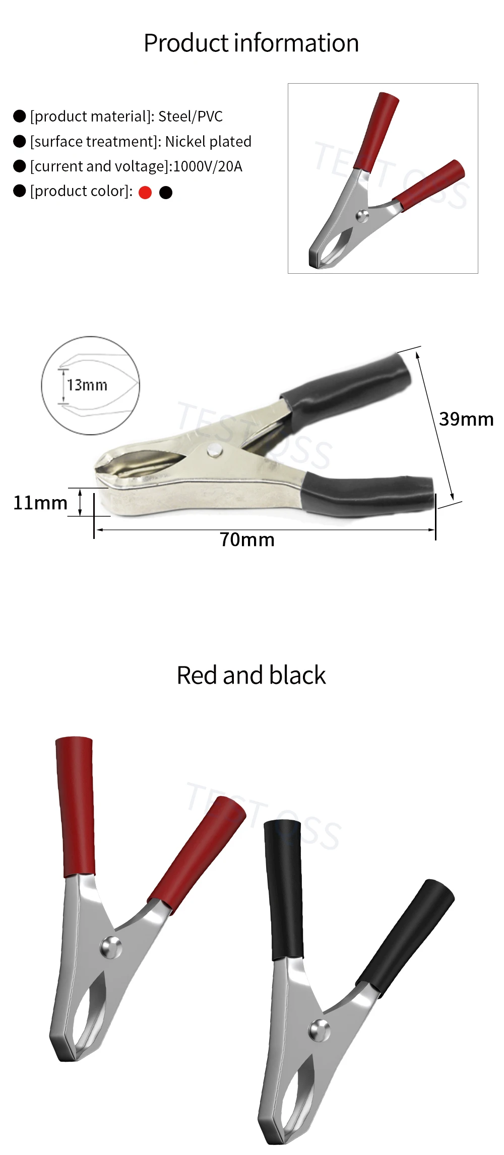Qss 20pcs isolierte Krokodil klemmen schwarz rot Krokodil klemmen für geladene LKW-Autobatterie, die elektrische Tests auflädt q60013 – Detail 1
