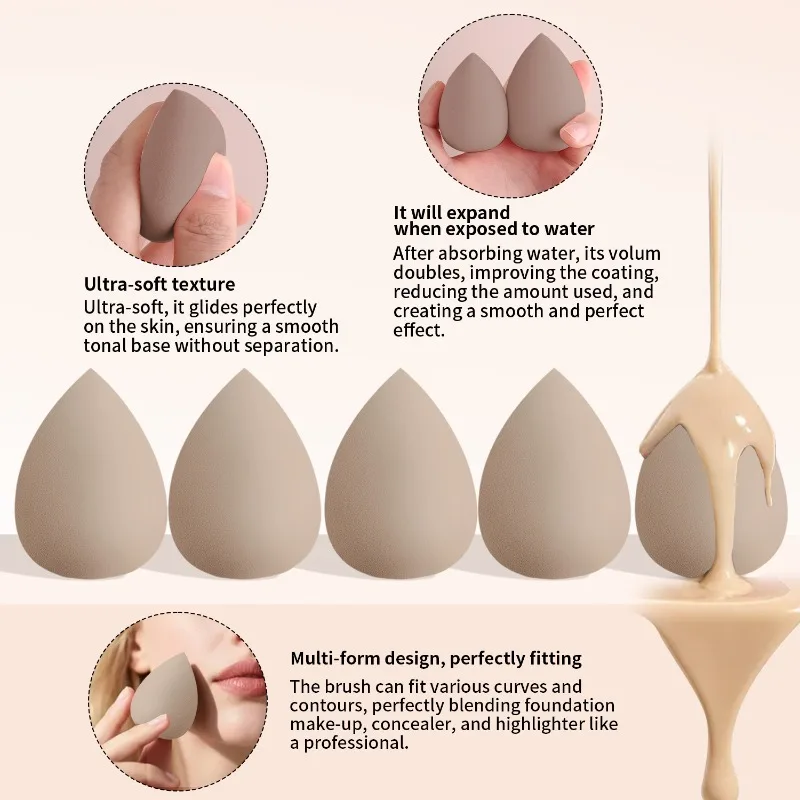 Set Trucco da 47 Pezzi con Pennelli Marroni, Piumini Morbidi e Confortevoli, Beauty Blender e Borsa per il Trucco, Pennelli per il Make-up e Pennello per Ciglia - immagine 5
