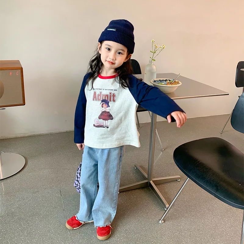 

Spring Autumn Cute Cotton Children's T-shirt Baby Full Raglan Sleeves Little Girl Cartoon Boutique Kid Clothing for Girls Korean