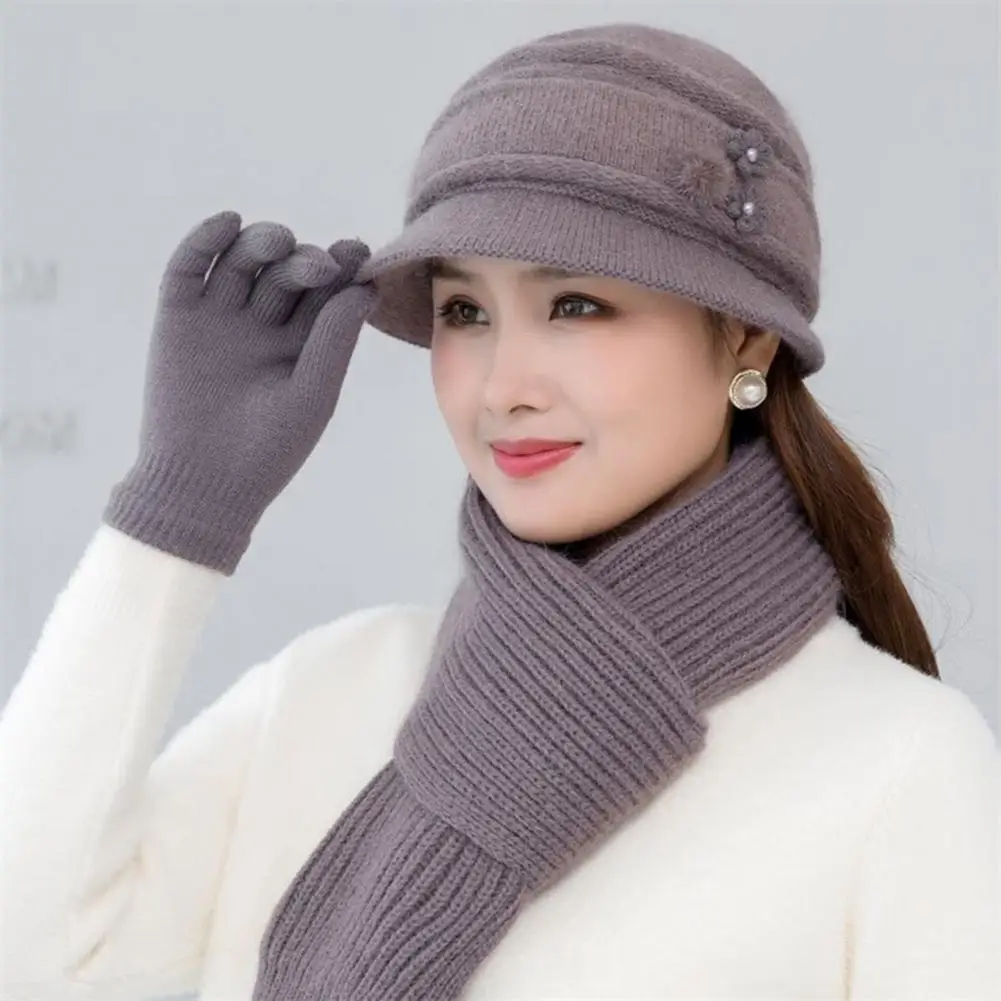 1 Set Warm Cap Scarf Mittens High Quality Mother Beanie Cap Scarf Mittens Acrylic Fiber Cap Scarf Gloves Winter Hat Scarf