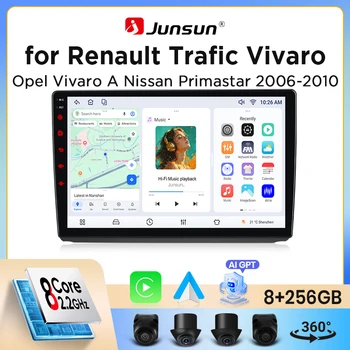 Radio para coche Junsun con CarPlay inalámbrico y Android Auto para Renault Trafic 2 / Opel Vivaro A / Vauxhall Vivaro / Nissan Primastar (X83) 2006-2014, ventilador de refrigeración integrado, GPS Android, reproductor multimedia, WiFi, DSP, RDS, BT, SWC, pantalla táctil IPS, autoradio. 1