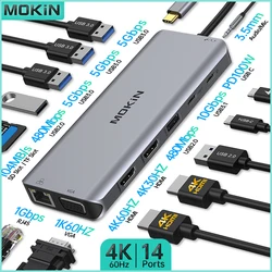 MOKiN USB-C Hub Docking Station for MacBook Air/Pro, iPad M1/M2, Thunderbolt Laptop - Features HDMI 4K, DP, 100W PD, SD/TF, RJ45
