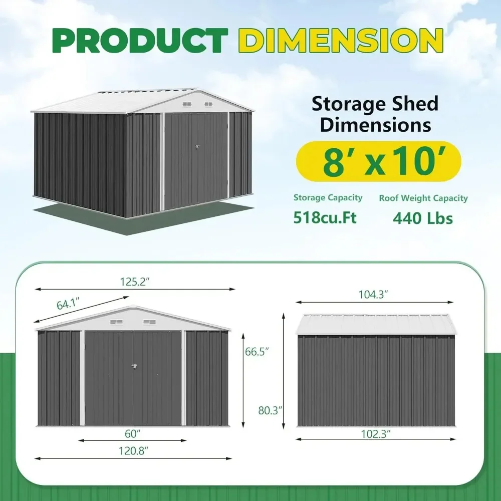 8 x 10 FT Metal Garden Sheds & Outdoor Storage Clearance, Large Tool Shed Outdoor with Single Lockable Door for Lawn Backyard