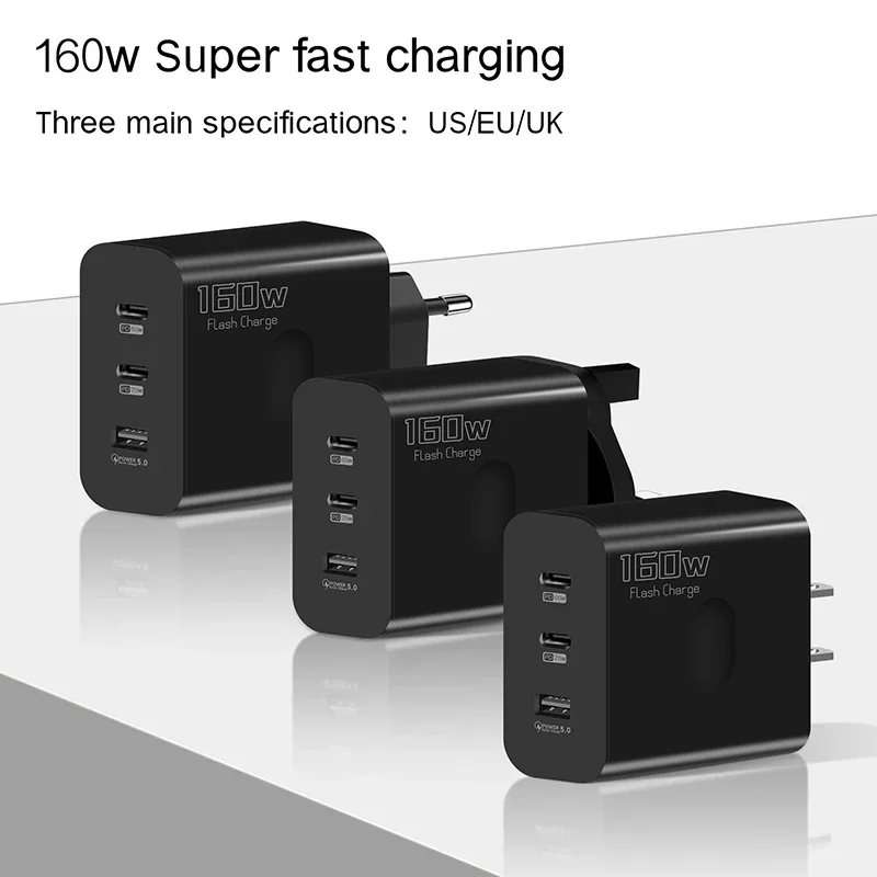 Fast Charger Adapter 160W Type C USB Quick Charge 3.0 PD for iPhone Samsung Redmi OPPO