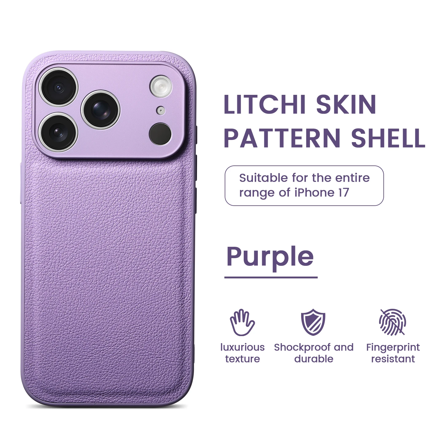 Luxury Lychee Pattern Leather Shockproof Phone Case - Solid Color Cover