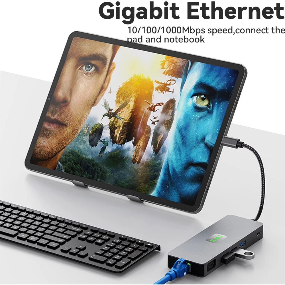 Tebe 11 in 1 MST USB-C Hub Type-c to HDMI-adapter DP VGA Gigabit Ethernet 10Gbps USB 3.2 3.5mm Aux Docking Station Hub Splitter 4