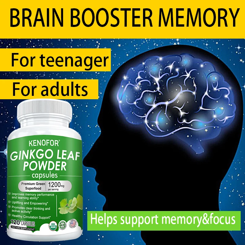 

KENOFOR Organic Ginkgo Leaf Powder Capsules, Enhance Brain Function and Memory, Optimize The Brain and Improve Concentration