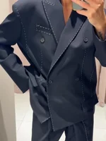 Blazer chic pour femme, col rabattu, manches longues, double boutonnage, blazers féminins, nouvelle mode printemps 2026, élégant manteau pour femme 4