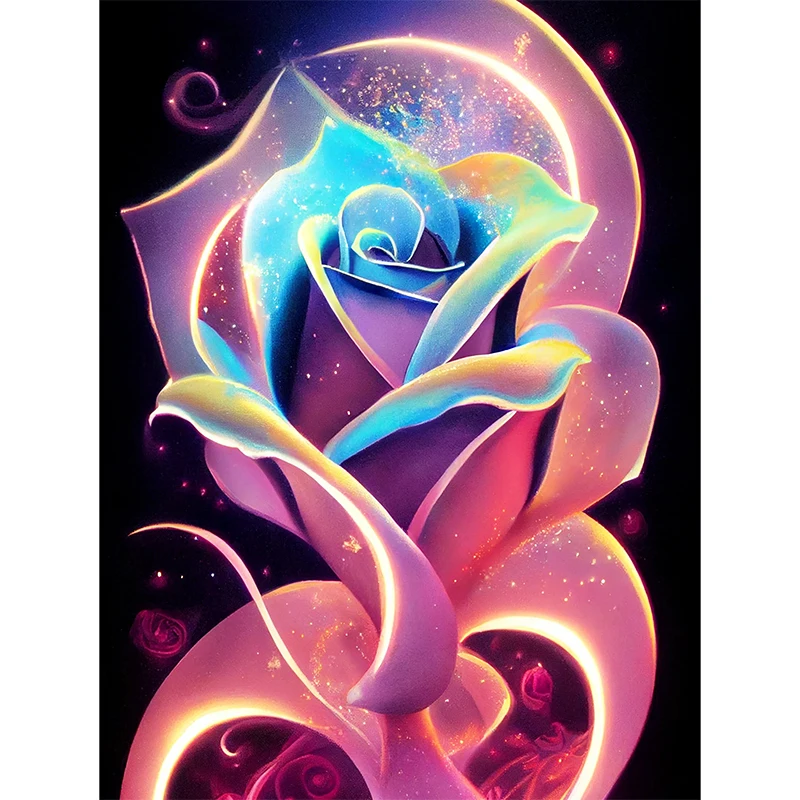 

AB Colorful Rainbow Rose 5D Diamond Painting Art Full Drills Fantasy Crystal Blue And Pink Flower Mosaic Cross Stitch Home Decor