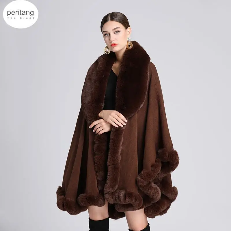 

Elegant V Lapel Faux Rex Rabbit Fur Coat Cape Winter Women Big Long Shawl Full Trim Fur Knit Cloak Overcoat Parka 2024