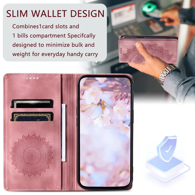 Embossed Leather Wallet Case with Magnetic Closure