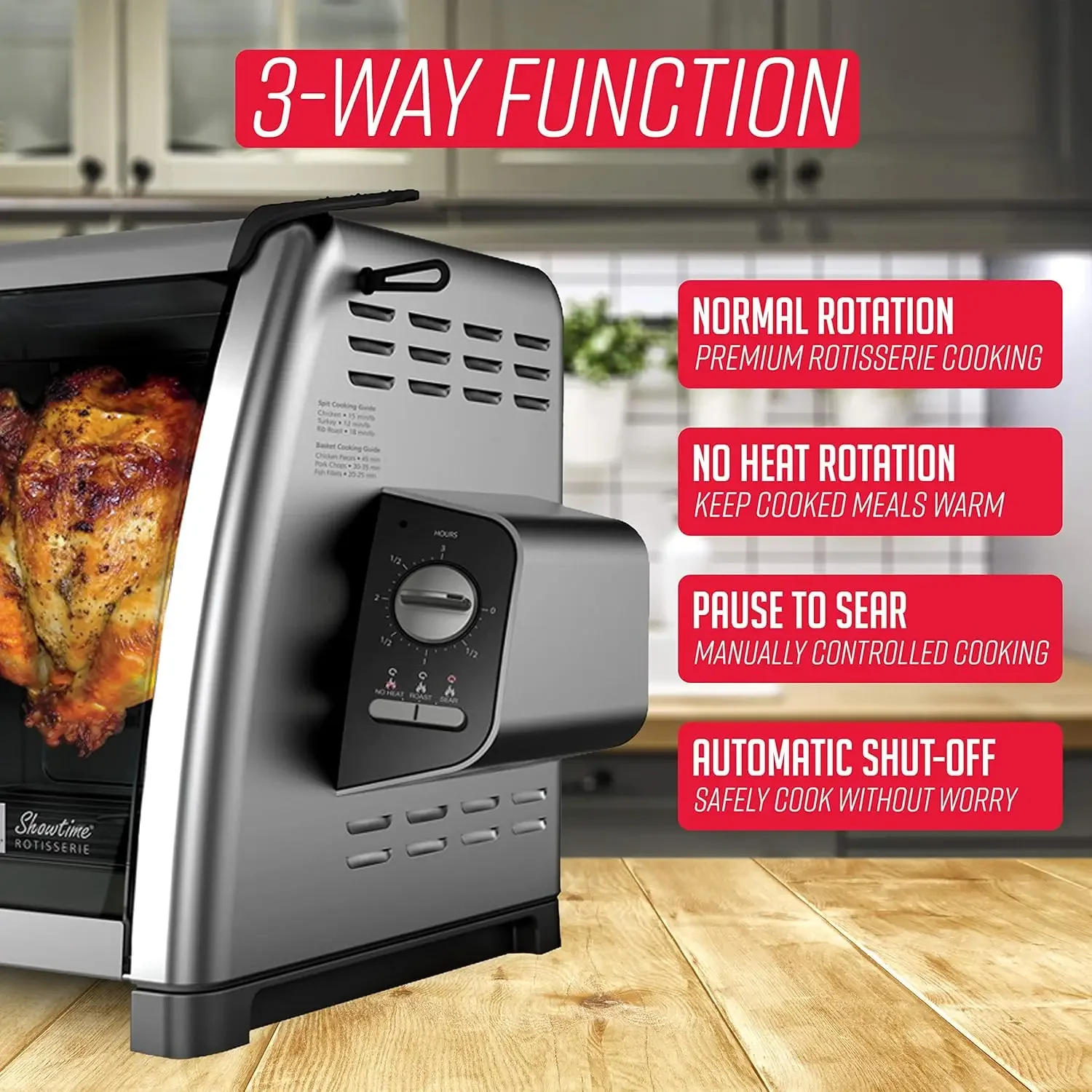 Showtime Large Capacity Rotisserie & BBQ Oven Modern Edition, Simple Switch Controls, Silicone Door Tie, Perfect Preset Rotation 5