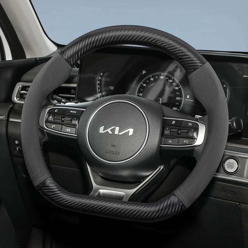 Passend für Kia Wildleder Matte Carbon Fiber Texture Lenkradbezug Passend für Ceed Jd Picanto Sportage 3 2019 Ev3 Rio 4 Cerato 2 Stonic Niro Xceed K3 Morning Soul K4 Forte K2 Sorento
