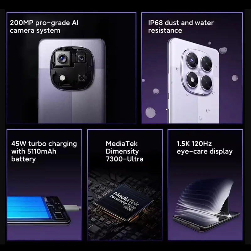 Xiaomi Redmi Note 14 Pro 5G Global Version Smartphone 7300-Ultra NFC 200MP AI camera 1.5K 120Hz AMOLED Display IP68