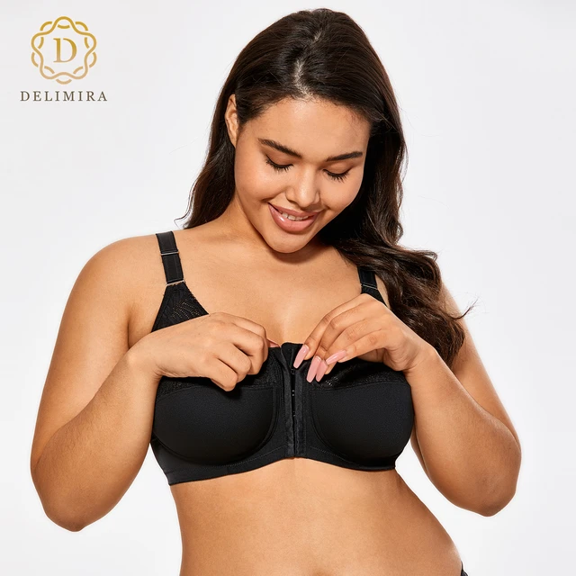 DELIMIRA Women's Front Closure Posture Wireless Back Support Full Coverage  Bra Plus Size 