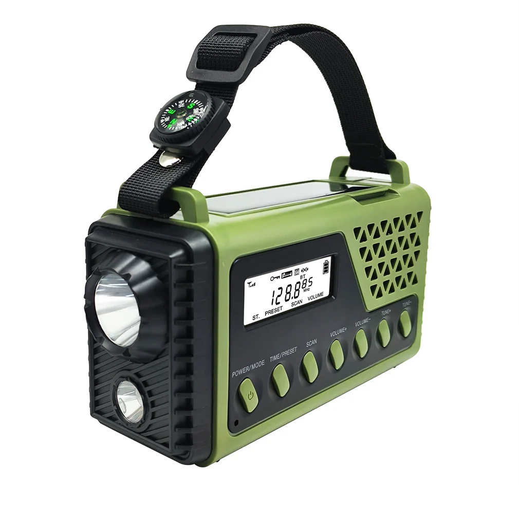 SY-1199 다기능 FM 비상 라디오 휴대용 블루투스 라디오 10000mAh 핸드 크랭크 태양광 AM/FM/SW 라디오 보조 배터리