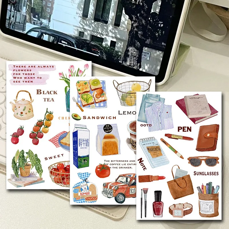 5 시트 일본 빈티지 일상 시리즈 수채화 스티커 Scrapbooking DIY 장식 전화 케이스 스티커