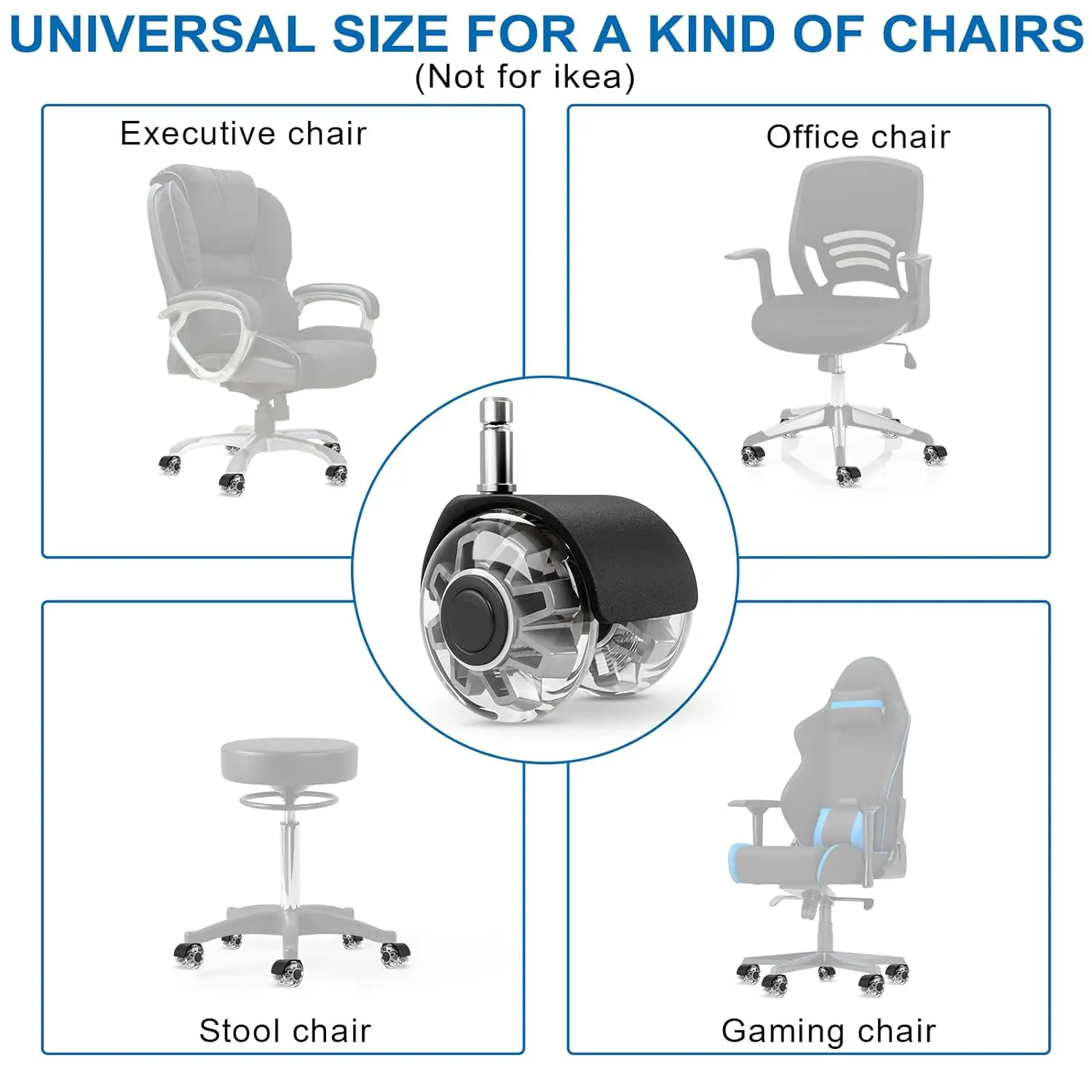Office Chair Wheels Replacement 2 Inch Heavy Duty Caster Wheels Quick & Quiet Rolling Chair Casters (Set of 5) Universal Fit furniture glides