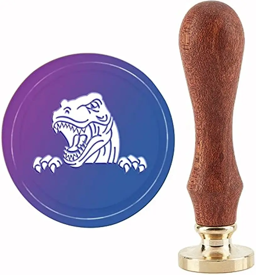 

1PC Dinosaur Wax Seal Stamp Dinosaur Sealing Wax Stamps 30mm Retro Vintage Removable Brass Stamp Head with Wood Handle