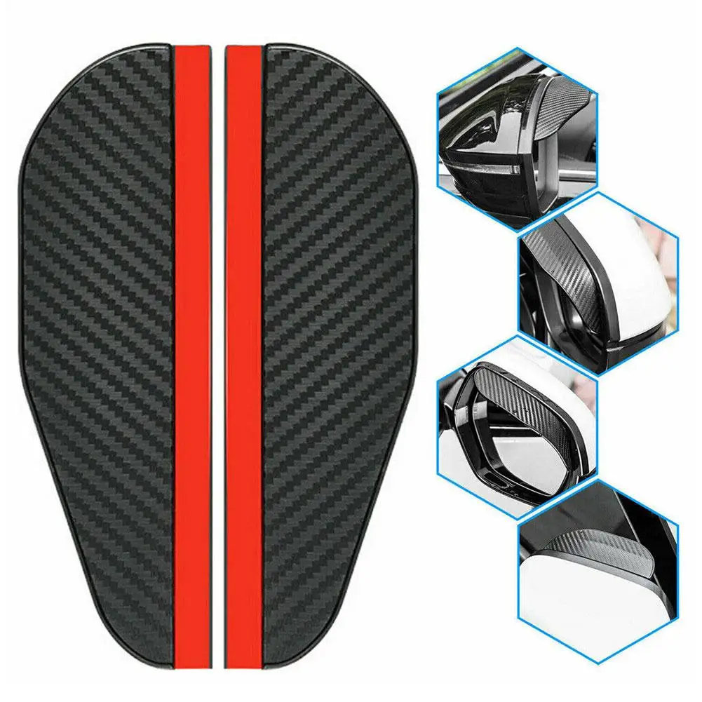 2pcs Car Side Rear View Mirror Rain Eyebrow Visor Carbon Fiber Look Sun Shade Snow Guard Weather Shield Cover Auto Accessories