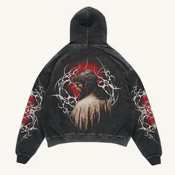 Y2K Spring and Autumn New Best-selling Printed Skull Hooded Sweater Retro Street Fashion Loose Hooded Sweater for Men and Women