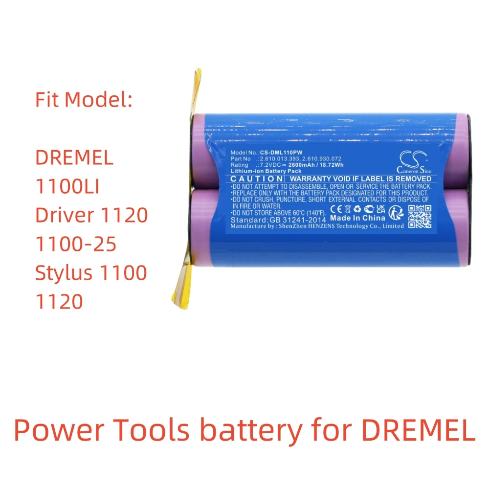 Li-ion Power Tools battery for DREMEL,7.2v,2600mAh,1100LI Driver 1120 Stylus 1100