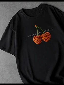 Summer Sweet But Savage Cherry Prints Cotton T-Shirts Womens O-Neck Oversized T Shirt Short Sleeve Tops Casual Woman Clothes 1