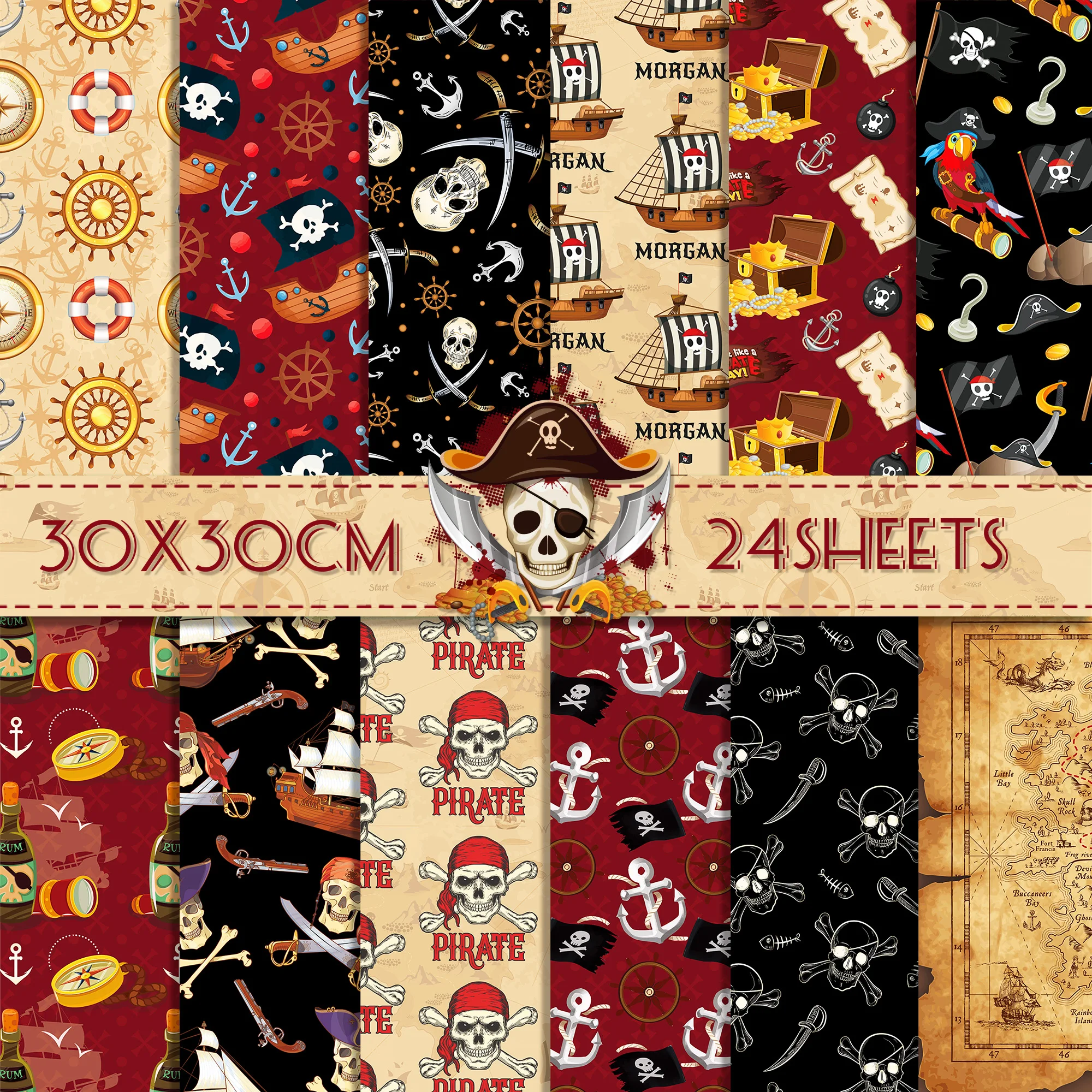 24pcs European Pirate Theme DIY Scrapbook Craft Paper Art Background ...