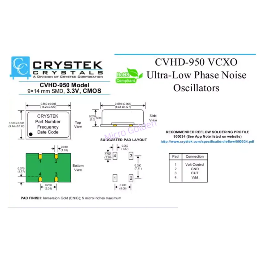 (1pcs) CRYSTEK CVHD-950X-122.88 122.88MHZ 122.880MHZ Voltage Controlled Crystal Oscillator Low Phase Noise Crystal Oscillator