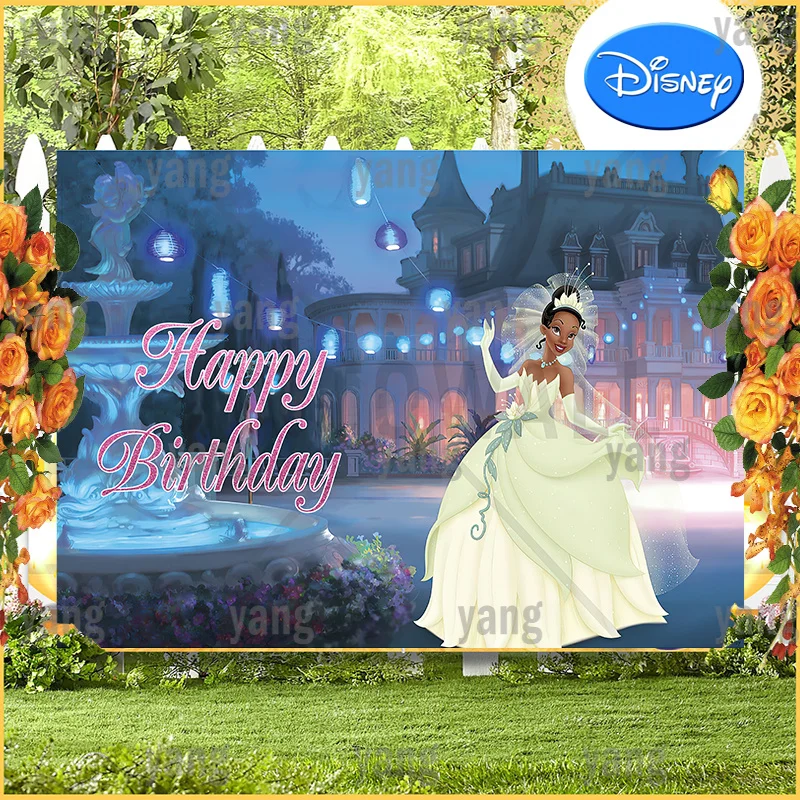 Luminoso Night Castle Buon Compleanno Sfondo Baby Shower Disney Girls Princess Tiana And The Frog Party Banner Background