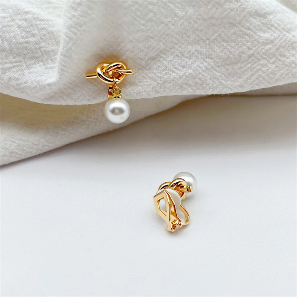 Korean Trendy Fake Piercing Imitation Pearl Geometric Ear Clip Earrings For Women Girls Non Pierced Wedding Party Jewelry