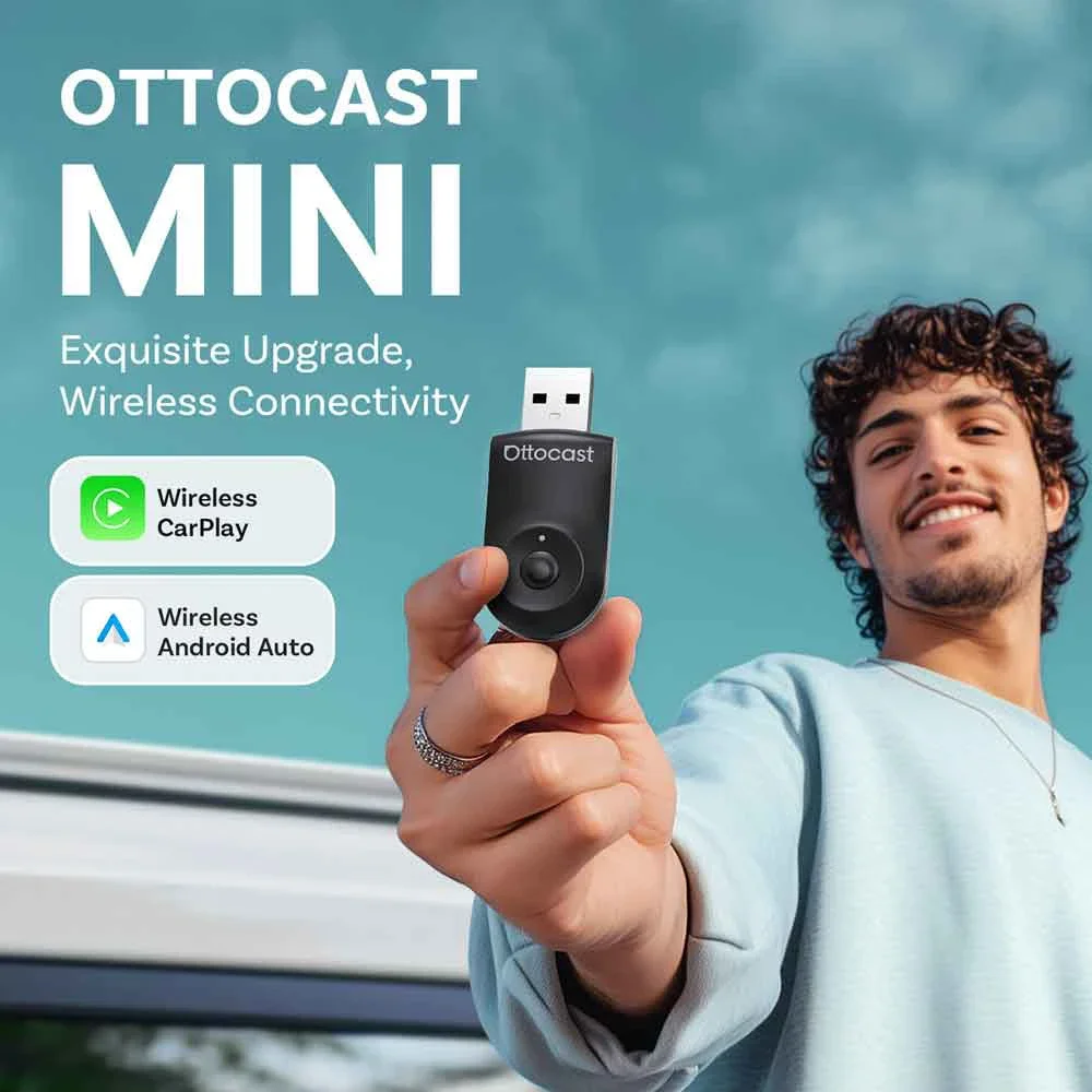 OTTOCAST MINI 2-in-1 verkabelt mit kabellosem CarPlay, Android-Auto-Adapter, USB-Stick, WLAN, Autozubehör für VW, Benz, Audi, Kia, Toyota