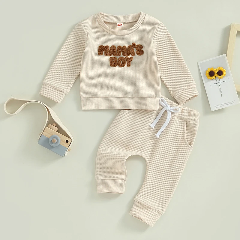 

Toddler Baby Boy Clothes Letter Print Long Sleeve Sweatshirt Tops Jogger Pants Set Mamas Boy Fall Winter Outfit