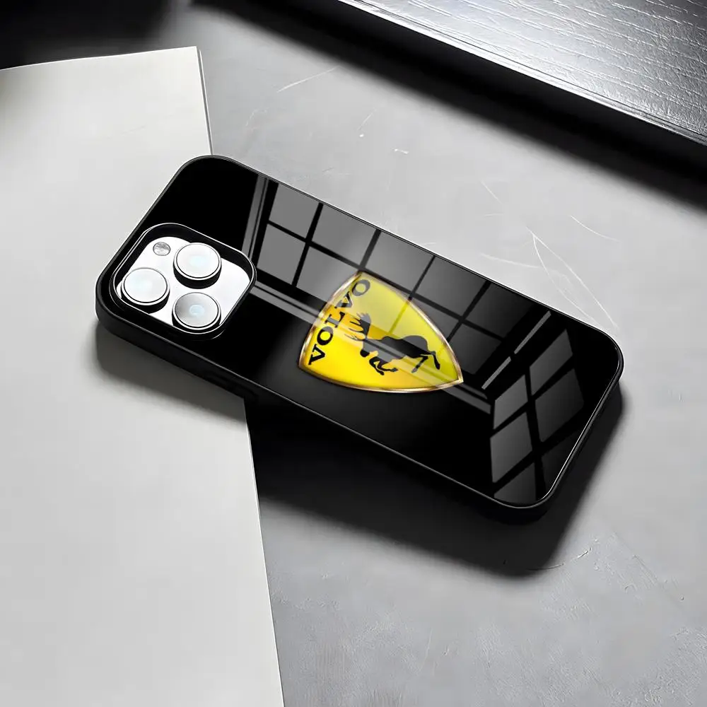 Sleek Shockproof Glass Phone Case featuring Cool V-VolvoES Logo