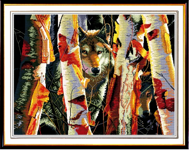 

Guardians of white birch cross stitch kit 14ct 11ct pre stamped canvas cross stitching animal embroidery DIY handmade needlework