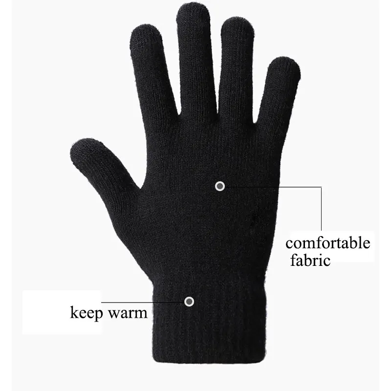 

Knitted Touchscreen Gloves Windproof Anti-slip Driving Mittens Outdoor Warm Knitted Gloves Plush Lined Full Finger Mittens
