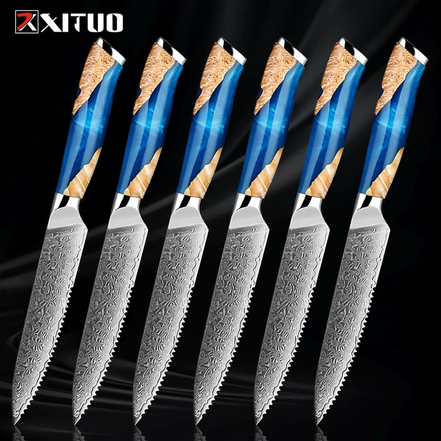 Japanese Damascus Steak Knife Set Non Serrated 