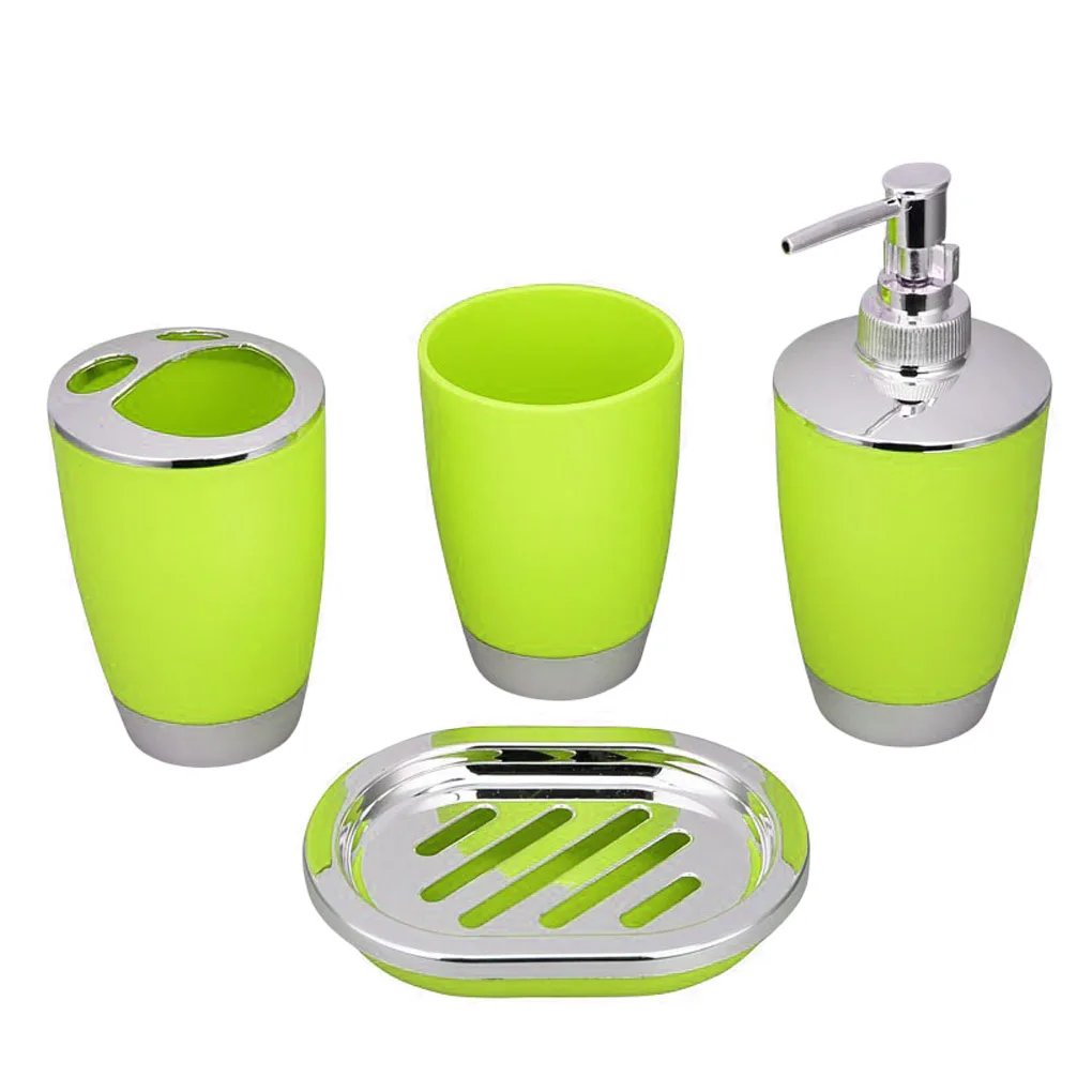 Bathroom Accessory Set PP Plastic Bathroom Suit Cup Toothbrush Holder Soap Dish Dispenser Kit 4pcs
