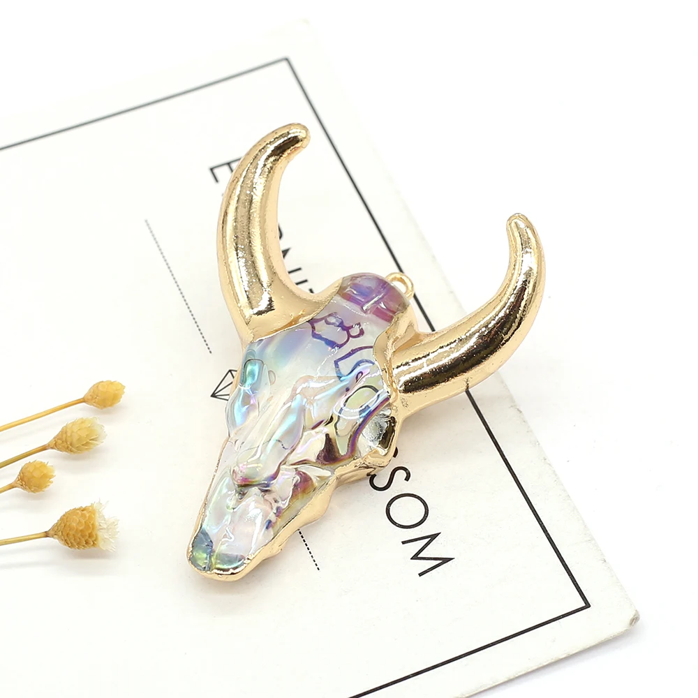 Natural Stone Bull's Head Pendants Reiki Heal OX Head Crystal Charms for Jewelry Making Diy Women Necklace Earring Supplies