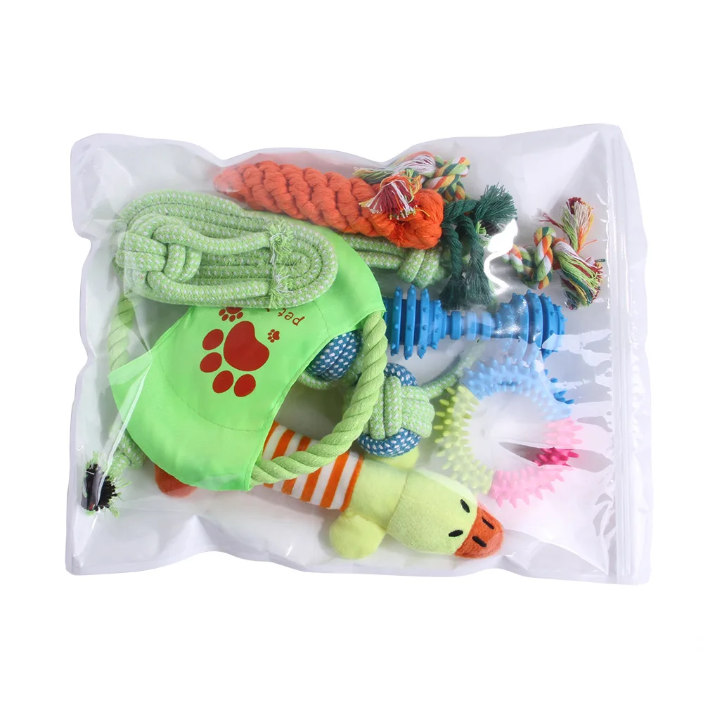 10 piece pet cotton rope toy set with teeth grinding and bite resistant golden fur large and medium-sized dog toys 6