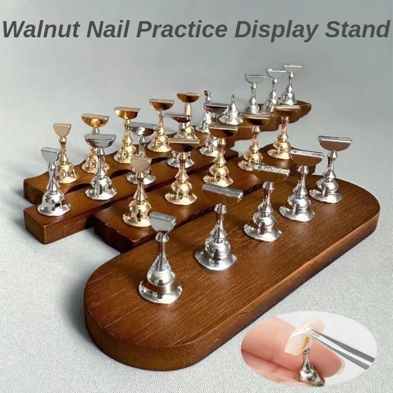 

Walnut Nail Practice Display Stand Magnetic Manicure Showing Shelf Chess Board Metal Nail Tip Holder Tools for Art Salon DIY